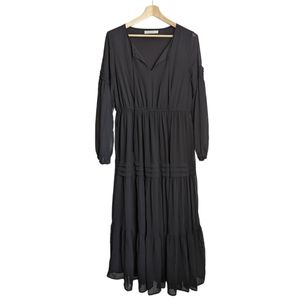 NWOT | Rusttydustty Lantern Sleeve Flippy Hem Chiffon Black Dress